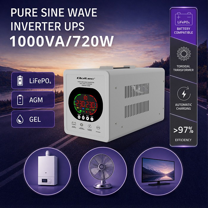 Pure Sine Wave UPS 1000VA 720W AVR LCD