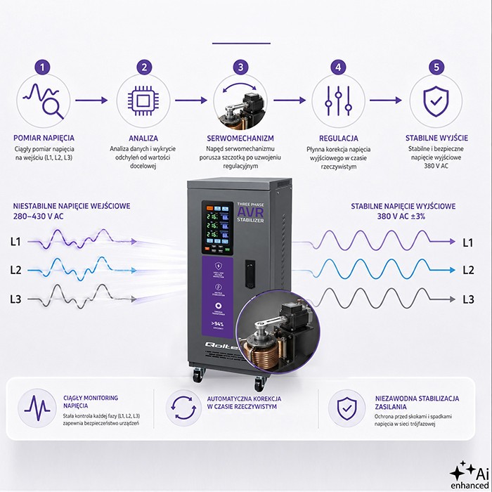 Three ohase AVR voltage stabiliser 10kVA LCD
