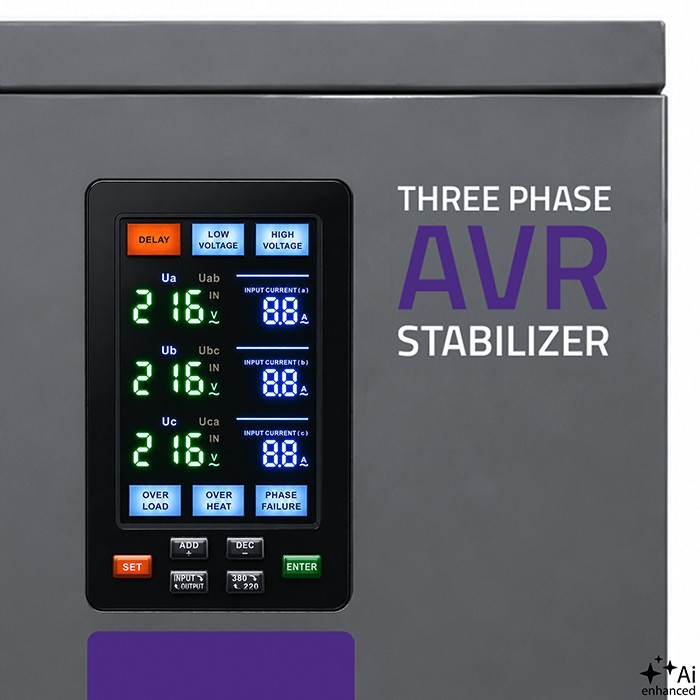 Three ohase AVR voltage stabiliser 10kVA LCD