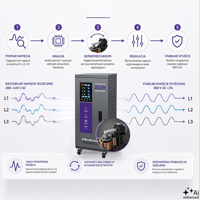 Three phase AVR voltage stabilizer 15kVA LCD