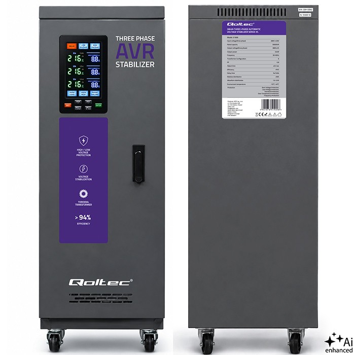 Three phase AVR voltage stabiliser 30kVA LCD