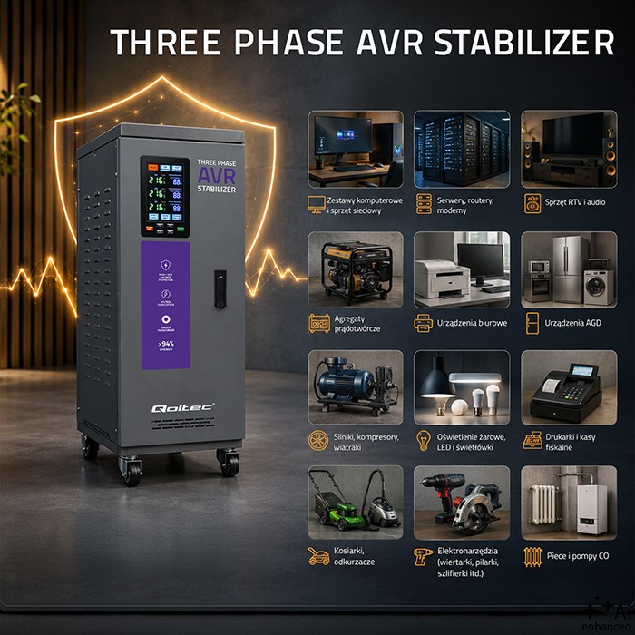 Three phase AVR voltage stabiliser 30kVA LCD