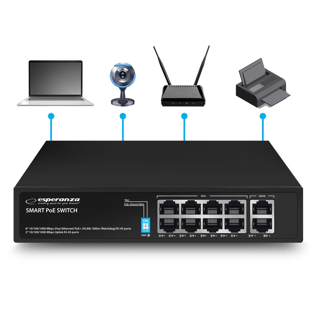 Switch 10-portowy POE 10/100/1000 120W MATRIX ENS108