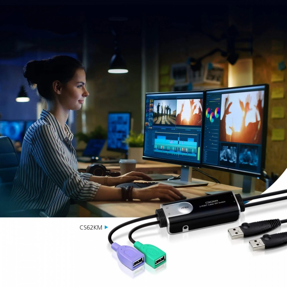 Przełącznik KM 2-portowy kablowy USB Boundless KVM Switch CS62KM-AT