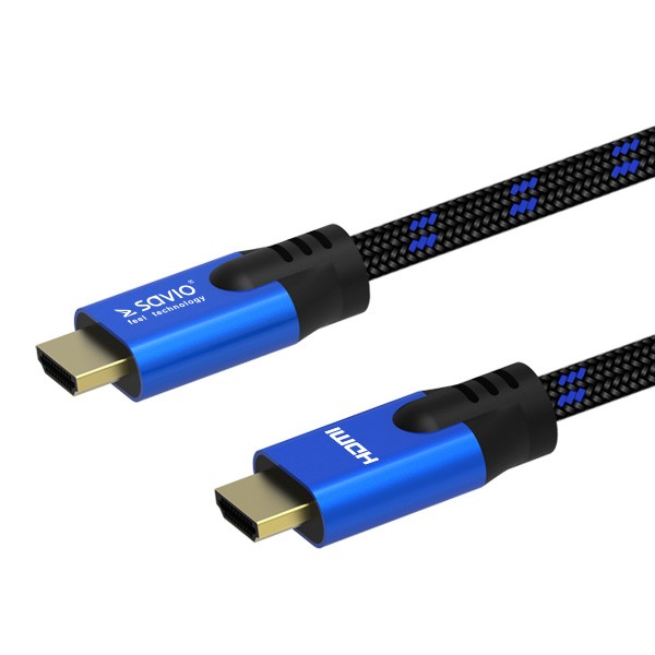 Kabel HDMI (M) v2.1, 3m, 8K, miedź, niebiesko-czarny, złote końcówki, ethernet/3D, CL-143