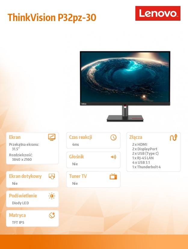 Monitor 31.5 cala ThinkVision P32pz-30 63E5GAT2EU