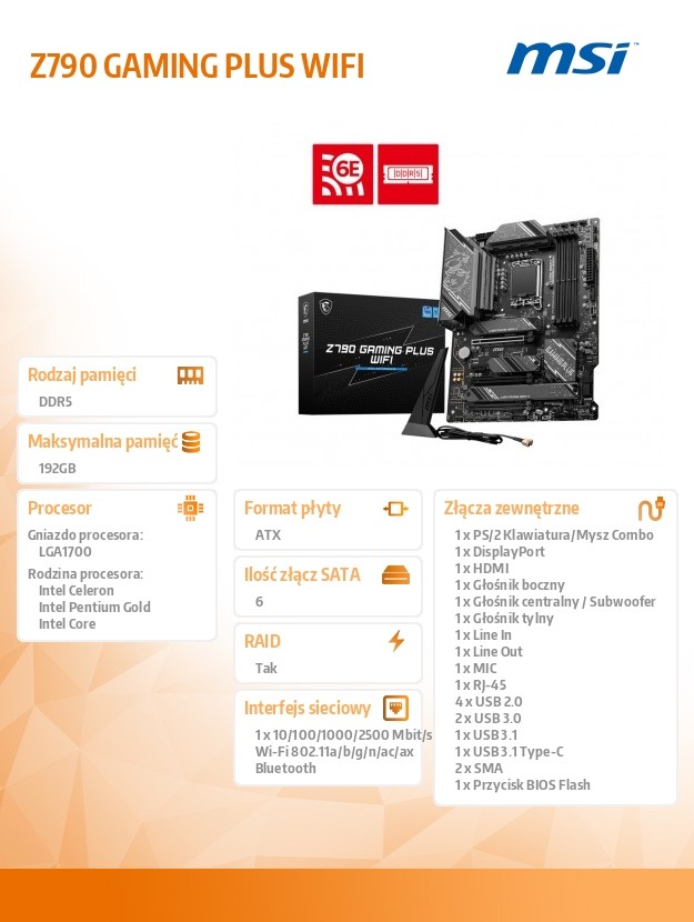 Płyta główna Z790 GAMING PLUS WIFI s1700 4DDR5 HDMI ATX
