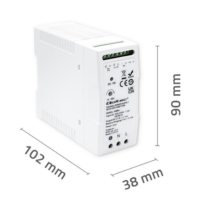 DIN rail power supply with UPS function, 60W