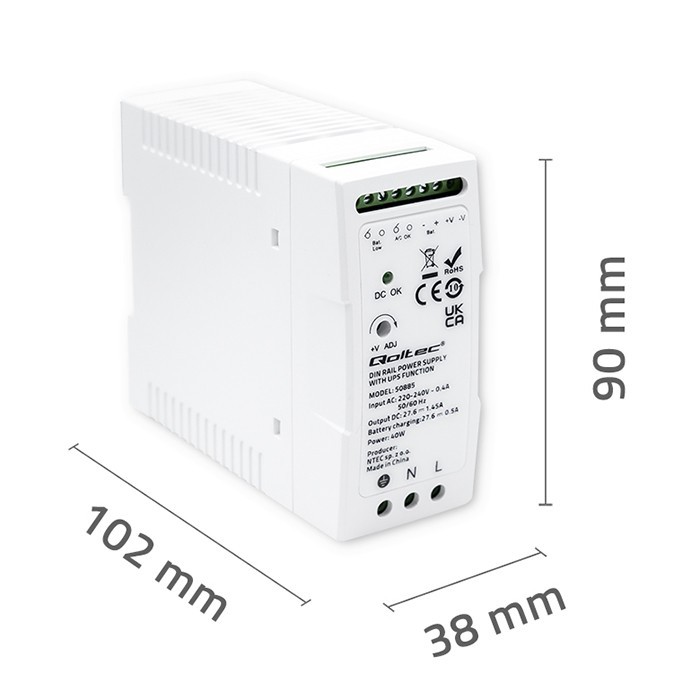 DIN rail power supply with UPS function, 40W