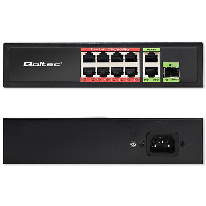 Przełącznik sieciowy SWITCH FAST Ethernet 8x RJ45 PoE 2x RJ45 Uplink 1x SFP | 120W | 1000Mb/s
