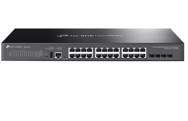 Switch managment Omada 24-PortGb Stackable Lite L3 SG5428X 24× Gigabit RJ45 Ports, 4× 10G SFP+ Slots, RJ45/USB Type C Console Port