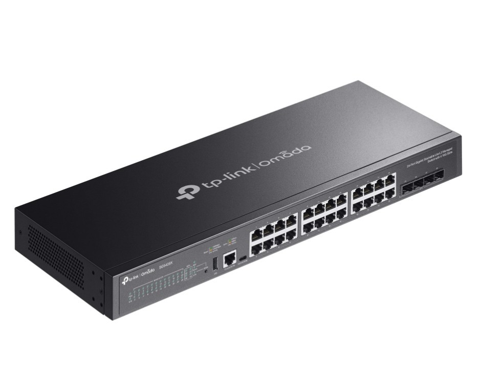 Switch managment Omada 24-PortGb Stackable Lite L3 SG5428X 24× Gigabit RJ45 Ports, 4× 10G SFP+ Slots, RJ45/USB Type C Console Port