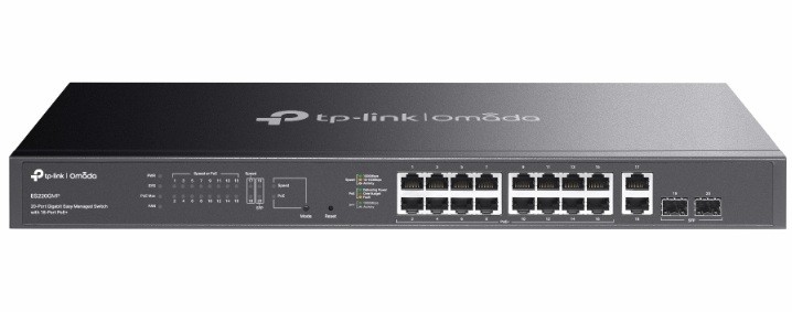 Omada 20-Port GB Easy Managed Switch with 16-Port PoE+ PORT: 16× Gigabit PoE+ Ports, 2x Gigabit Non-PoE Ports, 2× Gigabit SFP Ports ES220GMP