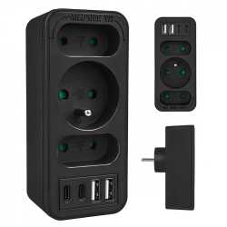 Rozdzielacz na 3 gniazdka MCE248 F/B 2xUSB-A 2xUSB-C czarny