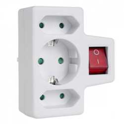 Gniazdko 1x16A 2x2.5A Schuko MCE215 z włącznikiem/wyłącznikiem, maks obciążenie 3680W, 2x wtyczka euro, 1x schuko