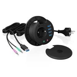 Hub biurkowy IB-HUB1430 80 mm, 4x USB 3.0 Type-A, Audio in /out, kontakt 220V