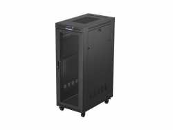 Szafa instalacyjna rack stojąca 19 cali 32U 600x1000 drzwi perforowane LCD czarna (Flat pack)