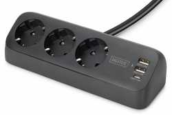 Listwa zasilająca biurkowa, 3 gniazda Schuko, 2x USB-A (2x 12W), 1x USB-C (30W) z zaciskiem na blat, kabel 1,5m, czarna