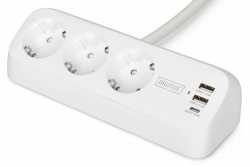 Listwa zasilająca biurkowa, 3 gniazda Schuko, 2x USB-A (2x 12W), 1x USB-C (30W) z zaciskiem na blat, kabel 1,5m, biała
